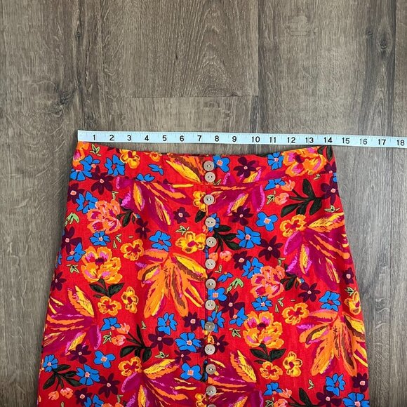 Maison d’ Amelie Floral Red Button Down Midi Skirt Sz XS - Picture 2 of 11